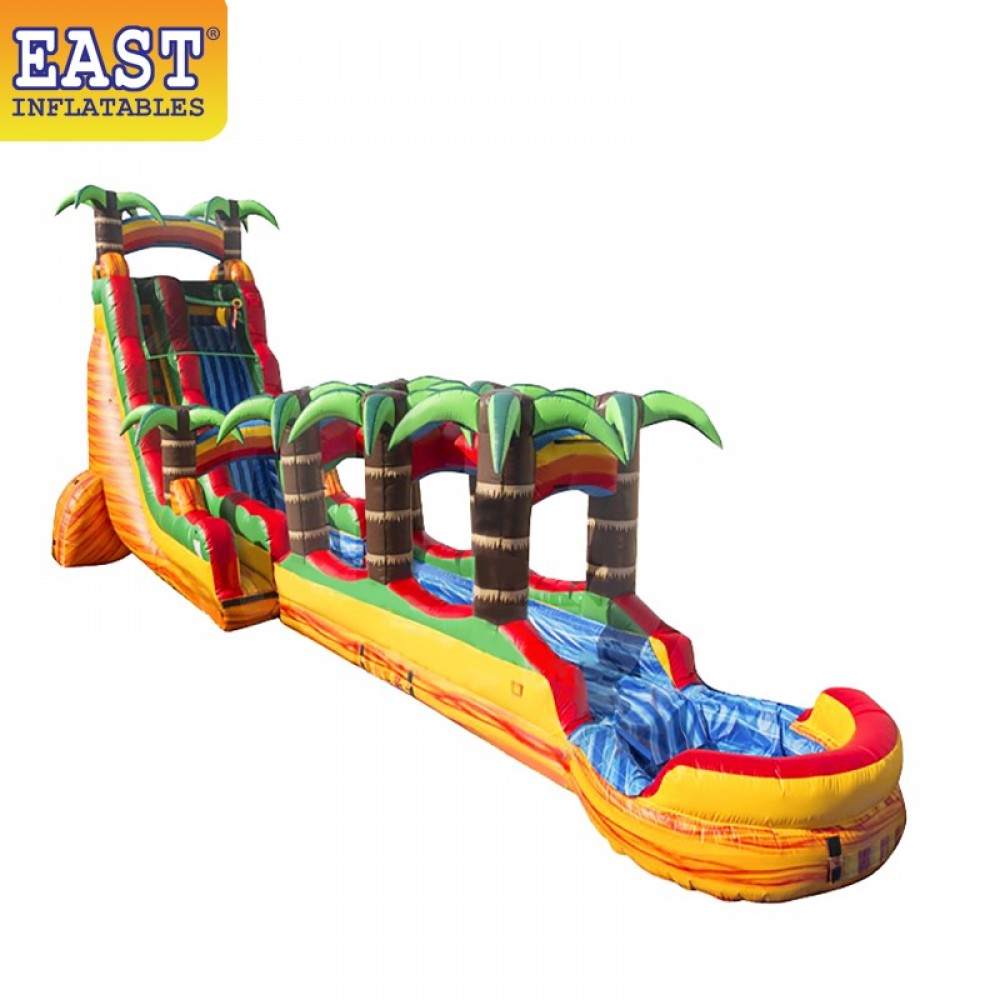 inflatable water slide with palm trees